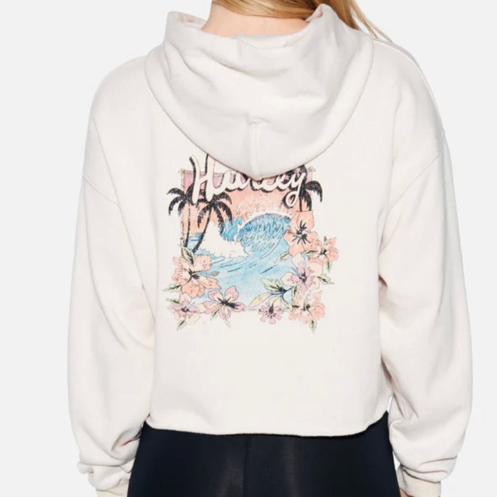 Hurley Hibiscus Wave Graphic Cropped Hoodie Sweatshirt